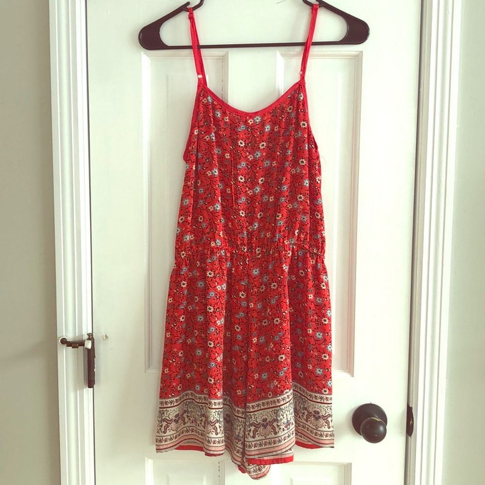 Red Floral Boho Romper